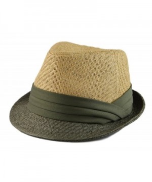 Mens Summer 2 Tone 100% Paper Straw Fedora Trilby Hat S/M- L/XL Khaki/Green - CC12D66B46P