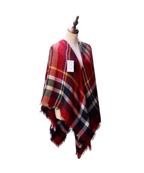 Women's Cozy Tartan Blanket Scarf Wrap Shawl Neck Stole Warm Plaid Checked Pashmina (Purple Red) - CH12NUJGLYO