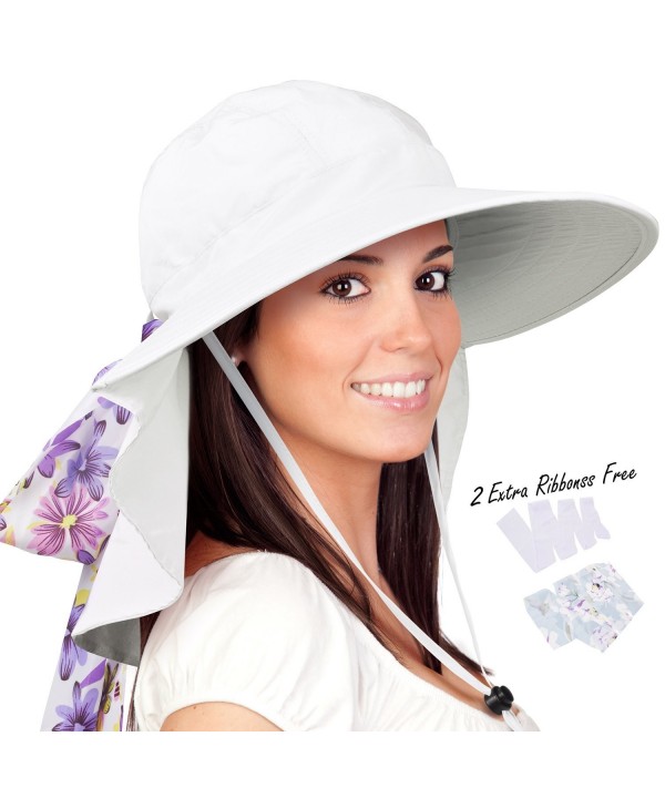 Solaris Womens Sun Hats Neck Flap Large Brim UV Protection Foldable Fishing Hiking Cap - White - CQ180CNO0GD