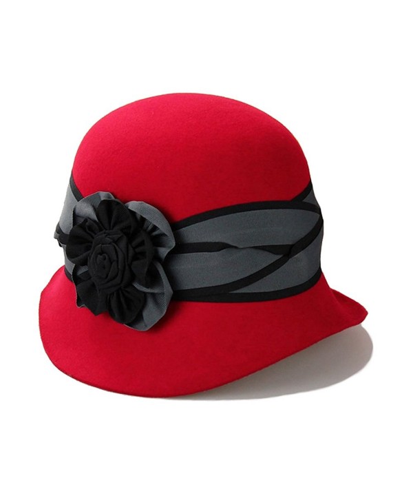 Women's 100% Wool Felt Hat Winter Cloche Hat 3 Colors - Red - CW12MYE7TPW