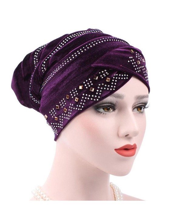 Binmer(TM) Women Muslim Stretch Turban Hat Velvet Hair Loss Head Scarf Wrap - Purple - CJ186SACIY2