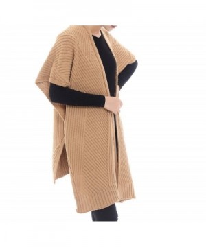 Bruceriver Women's Knitted Wool Feel Open Front Poncho Wrap Cardigan Sweater Topper - Camel - CL18623N898