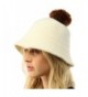Faux Fur Ball Pom Pom Wool Knit Cloche Bell Shape Bucket Warm Beanie Hat - Ivory - C812MYS0GPC
