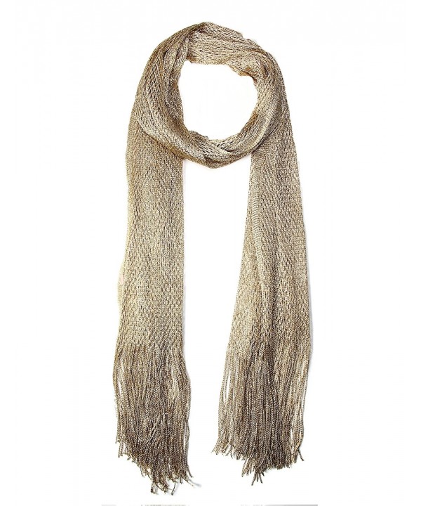 LOF Women's Metallic Net Oblong Scarf with Fringe- 20x68- One Size - Gold - C0182LY9XWK