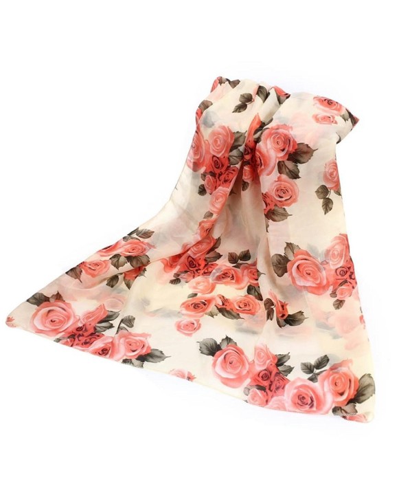 DZT1968 Autumn Winter Women Floral Long Soft Chiffon Shawl Scarf Pashmina (Beige) - CV125G4RQX5