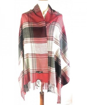 Fashion Blanket Scarf for Women - Premium Ladies Wraps Soft & Quality Shawl by TEZZI - Grey Red Plaid - CK188X28244