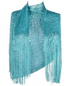 Women Fashion Scarves Glitter Sparkle Scarf Wedding Wrap shawl with Fringe - Turquoise - CT182Q43T94