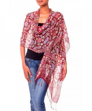 NOVICA 100% Silk Batik Shawl Wrap with Red Floral Print- 'Wine Garden' (long) - CK11D8Y3L99