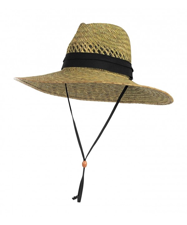 Vented Straw Lifeguard Sun Hat w/ 4.5-inch-Wide Brim & Chin Strap - One Size - CG17XQCTITO