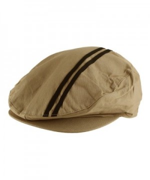 Morehats Men's Women's Unisex 100% Cotton Double Striped Newsboy Cap Gatsby Hat - Tan - CB11LLY6VVD