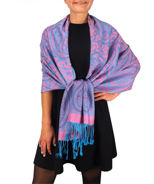 Peach Couture Womens Large Vintage Pashmina Paisley Jacquard Scarf Shawl Wrap - Pink and Turquoise - CJ128EX2CQV