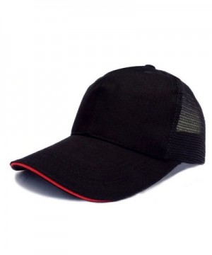 Unisex Men Women Baseball Cap Cotton Netted Trucker Mesh Blank Visor Adjustable Hat - Black With Red Edge - C6185EXIQMT