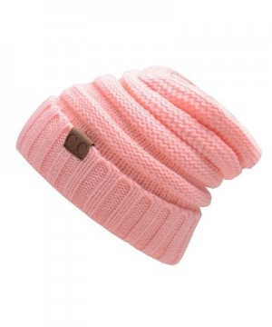 kseey C.C. Trendy Warm Oversized Chunky Soft Oversized Cable Knit Slouchy Beanie - Pink - C5187EHGXMY