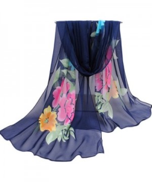 Premium Soft Chiffon Sheer Voile Shawl 16050CM Womens Neck Scarf - Navy Blue - CM182ZCU4DU