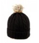 ANGELA & WILLIAM bn2144 Women's Thick Cable Knit Beanie Hat With Soft Faux Fur Pom Pom - Black - C112O18HJSO