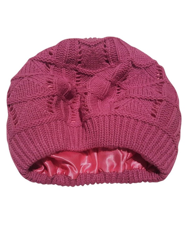 Always Eleven Satin Lined Knit Beret Hat - Pink - CV12O0PJIK6