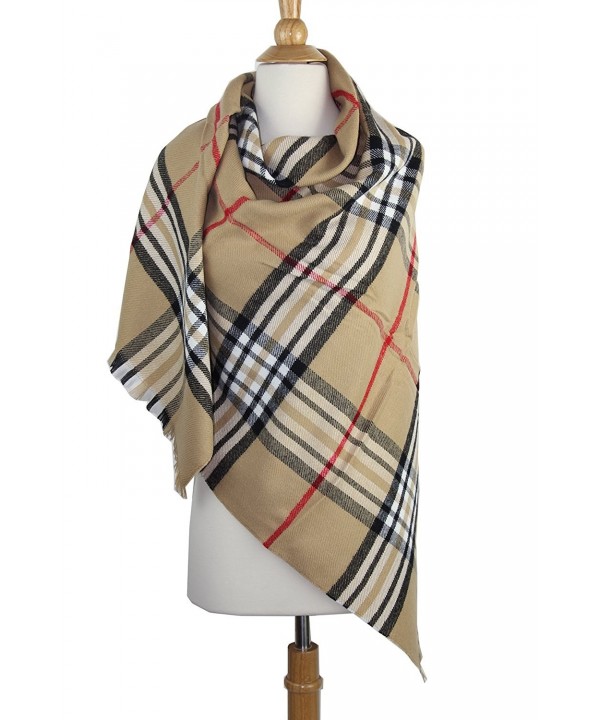 Achillea Women's Giant Check Plaid Cashmere Feel Blanket Scarf Winter Warm Square Shawl Wrap - Camel Plaid - C6186IA8E3W