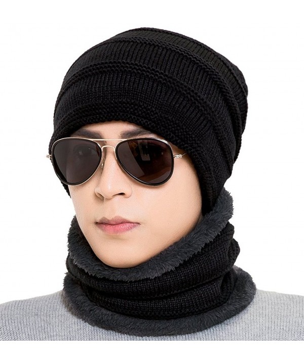 Loritta Mens Winter Beanie Hat Scarf Set Warm Thick Knit Skull Cap For Men Women - A - Black - CX1885CNOA7