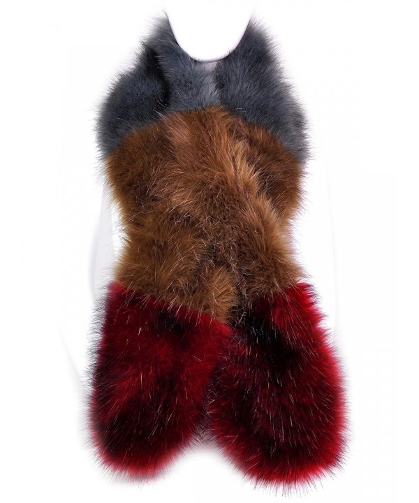 Futrzane Women Winter Faux Fur Scarf Shawl Multiple Colors - Graphite/Light Brown/Red - CU12N249OSE