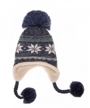 Dosoni Women Girl Winter Hats Knit Soft Warm Earflap Hood Cozy Large Snowflake Beani - Blue - CE186HC9RNW
