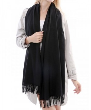 Vigeiya Solid Color Tassel Large Soft Shawl Cashmere Blend Blanket Infinity Scarf For Women - Black - CB1866USL29