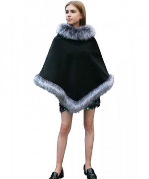 Dikoaina Fashion Women Faux Fur Trim Layers Poncho Shawl Cape Cardigan Sweater - Gery - CM187I6CKSZ