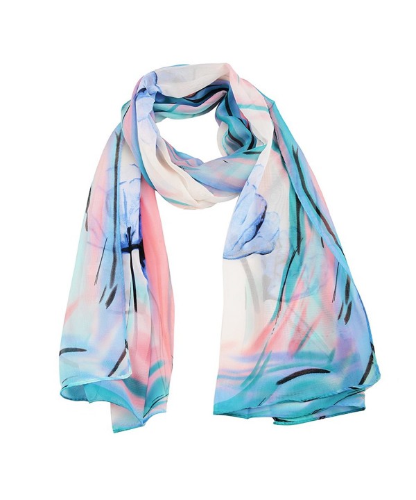 YJH Silk Scarf for Women Chiffon Scarf Lightweight Fashion Sheer Scarf Shawl Wrap - Blue - CW182YNTK5N