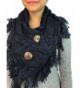 Women's Heather Fringe Shoulder Accent Coconut Buttons Cable Knit Shoulder Scarf Wrap YS-3680 - Navy - C0187WN7L95