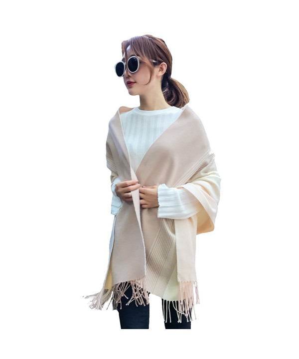 Womens Large Soft Cashmere Feel Pashmina Shawls Wraps Winter Light Scarf - Light Yellow - Rice White - CC186ID6K6M