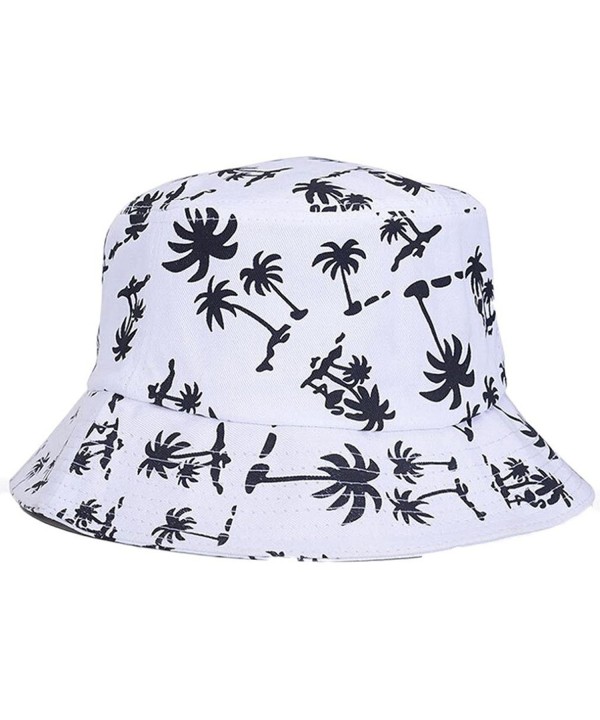 Voberry Fashionable Unisex Men Womens Summer Satin Lined Printed Cotton Flat Bucket Hat - White - CC12F5ZUV0F