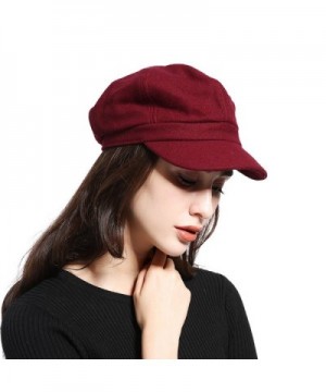 JOOWEN Melton Wool newsboy Gatsby IVY Baker Boy Cap Visor Beret Cabbie Hat For Ladies - 6 Panel-burgundy - CD1889NM5GE