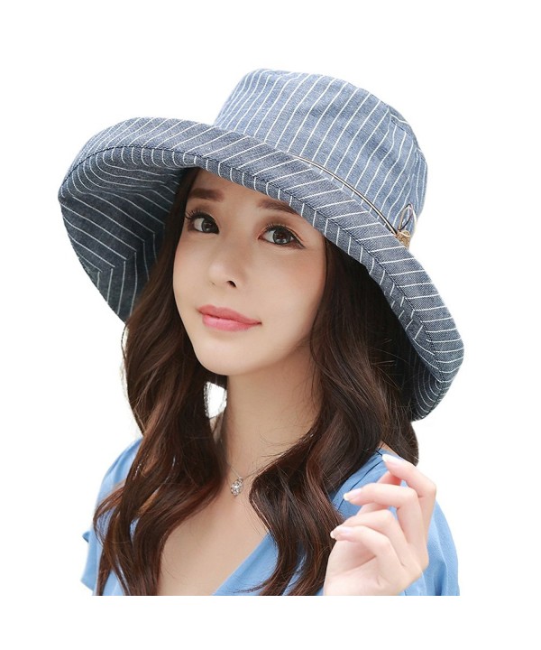 Siggi Womens UPF50+ Linen/Cotton Summer Sunhat Bucket Packable Hats w/ Chin Cord - 89322_navy - CQ17YDW5H9Q