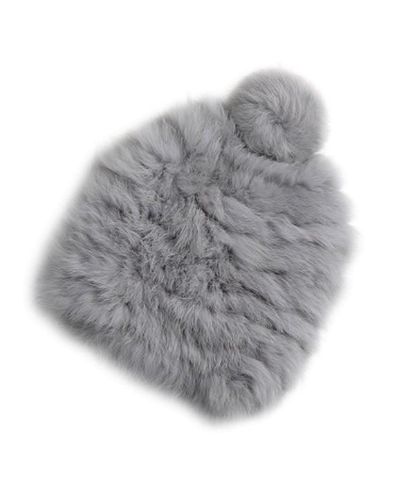 XWDA Women's Winter Knitted Rabbit Fur Hat Cap - Gray - CM12O744J0N