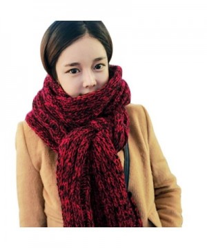 Unisex Mixed Color Wool Knitted Scarf Lovers Thickening Warm Extra Long Wrap Collar - Red - CO12MFXT9DF