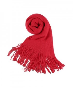 Allegra K Unisex Rectangle Shape Winter Warm Long Knitted Scarf - Red-2 - CG1875CQU48