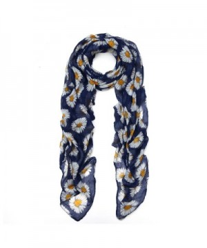 Premium Daisy Floral Fashion Scarf Wrap - Different Colors Available - Navy - CD11OBT9YH3