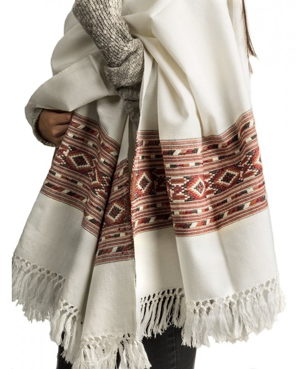 100% Lambswool Women Oversized Large Scarf Shawl White Cream Winter Camp Blanket - C912KIW3E2R