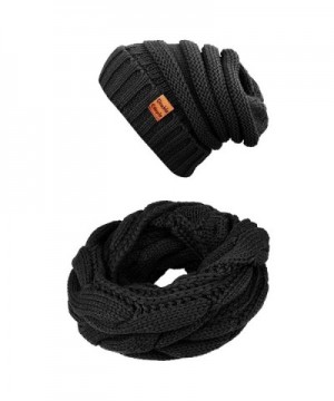 Winter Scarfs Knit Infinity Scarf Women & Men Circle Loop Scarves Hat Set - Black - C31868M523L