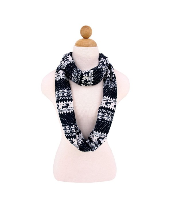 Premium Snowflake & Reindeer Fair Isle Design Infinity Loop Scarf -Diff Colors - Navy - C311I6NQJB9