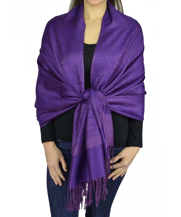 Belle Donne Jacquard Paisley Pashmina Soft Elegant Scarves Wrap Shawl Stole - Plum Violet - CQ12C7I8281