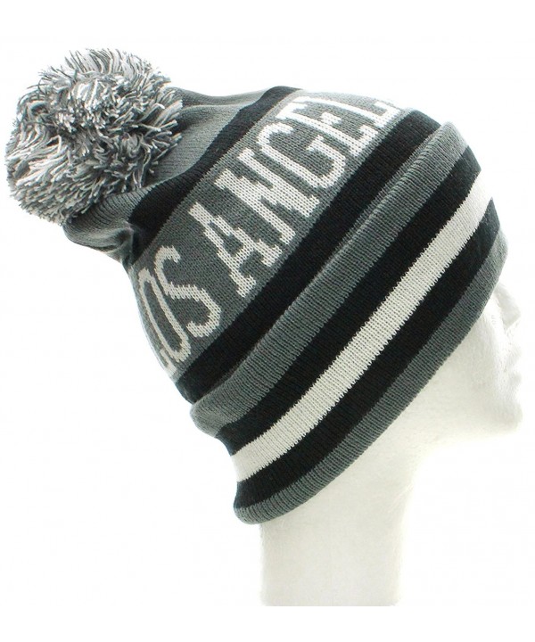 American Cities Los Angeles California Winter Cuff Beanie Knit Pom Pom Hat Cap - Gray Black - CT11P5E43BF