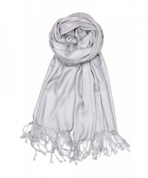 Bazzaara Large Soft Silky Pashmina Shawl Wrap Scarf in Solid Colors - Silver Grey - CQ186GD3NDD
