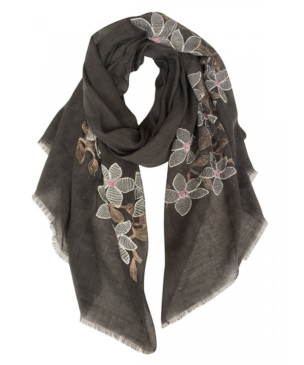 GERINLY Delicate Embroidery Floret Wrap Scarf Gift for Women - Dark Gray - CX1809RK57L