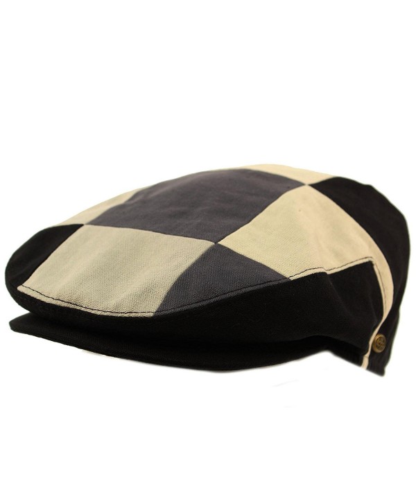 Men's Cotton 14 Panel Ivy Checkerboard Plaid Driver Cabby Flat Cap Hat - Black - C417Z59OWOK