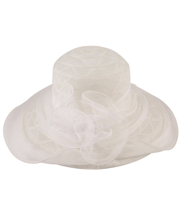 HIJONES Women's Wide Brim Wedding Travel Summer Beach Sun Hat with Flower - White - C812E0UBM8B