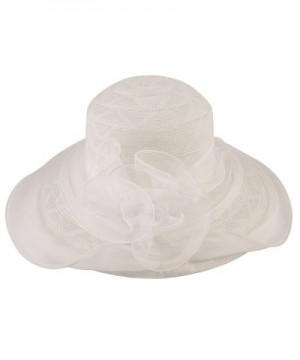 HIJONES Women's Wide Brim Wedding Travel Summer Beach Sun Hat with Flower - White - C812E0UBM8B