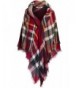 BodiLove Women's Multi-color Long Shawl Big Grid Winter Scarf Shawl - Navy Red - CE12MZ6IAXY