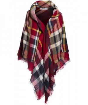 BodiLove Women's Multi-color Long Shawl Big Grid Winter Scarf Shawl - Navy Red - CE12MZ6IAXY