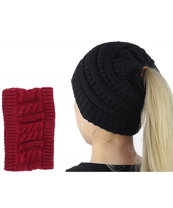 GOLDSTITCH Beanie Stretch Cable Ponytail - Black Ponytail - C31893UZU26