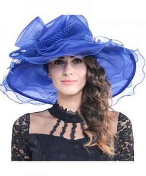 FORBUSITE Women Kentucky Derby Church Dress Organza Hat Wide Brim Flat Hat S601 - Royal Blue - CZ17Y29N3NN